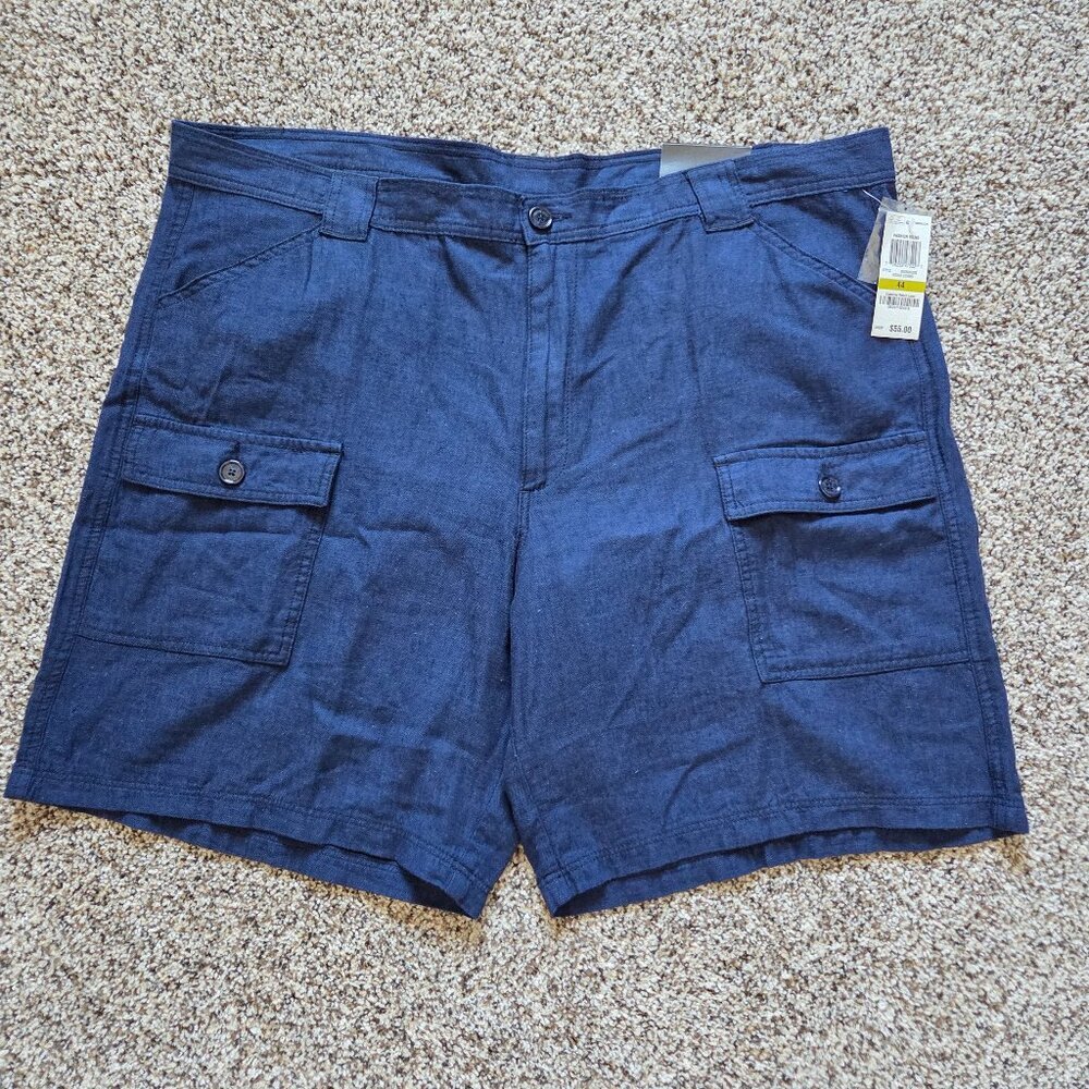 NWT Tasso Elba Island Linen Blend Cargo Shorts Sz 44 Navy Coastal Beach Golf